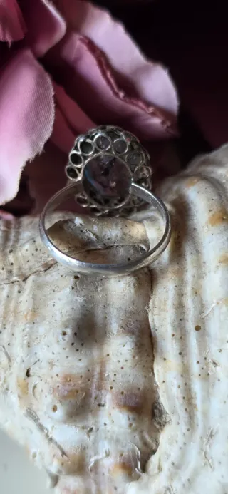 Anillo antiguo cristal azul plata