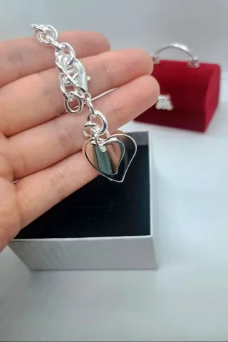 Pulsera eslabones cadena con corazones Plata 925