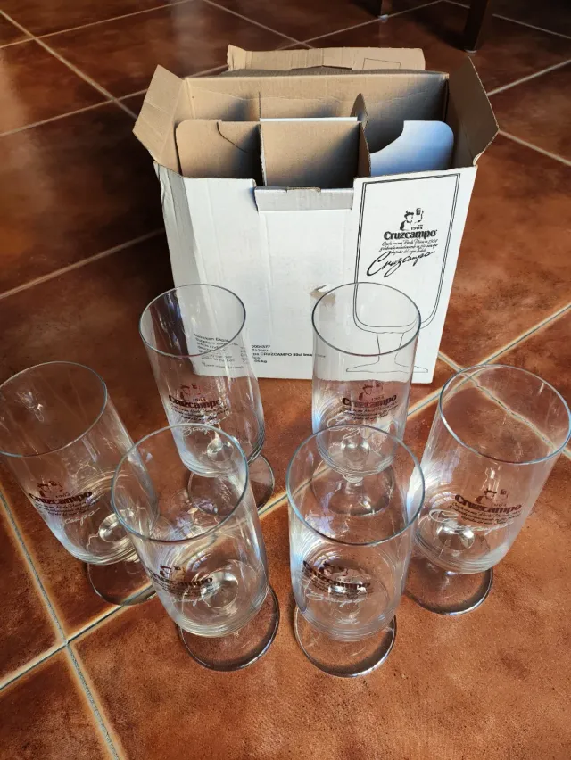 6 Copos Cruzcampo Originais + Caixa