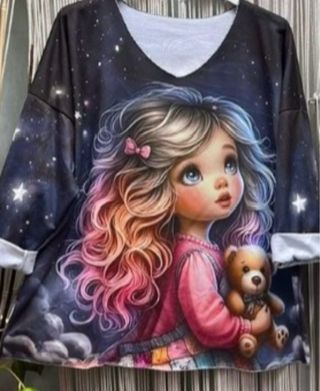 Camiseta felpa niña con osito y estrellas