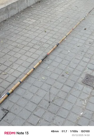 Caña de pescar bambú 5m antigua con carrete