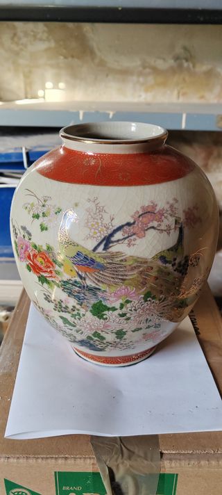 Jarrón Chino Cerámica Porcelana Dorado