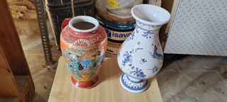 Jarrón Chino Cerámica Porcelana Dorado