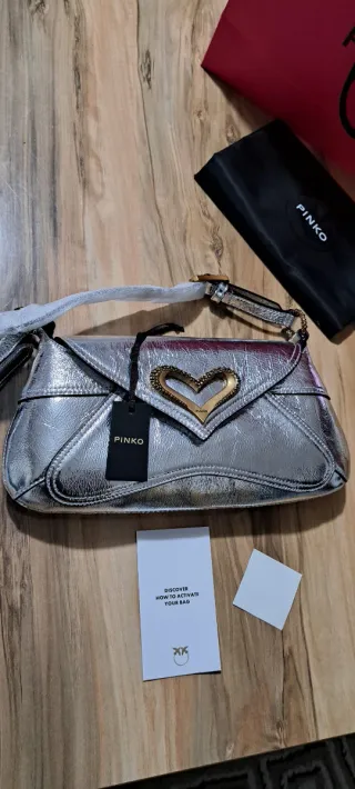 Borsetta Pinko Argento Cuore Oro