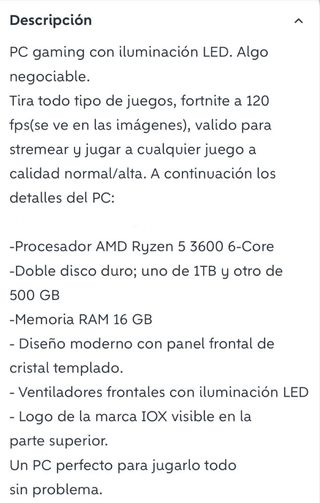 PC Gaming IOX con luces LEDS