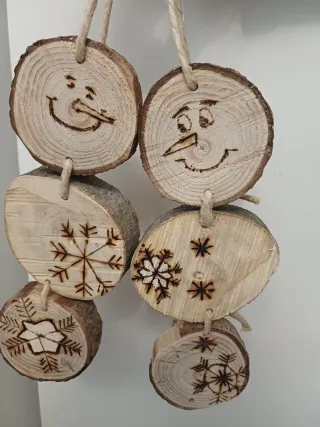 Decorazioni Natalizie Legno Pupazzi Neve Fiocchi