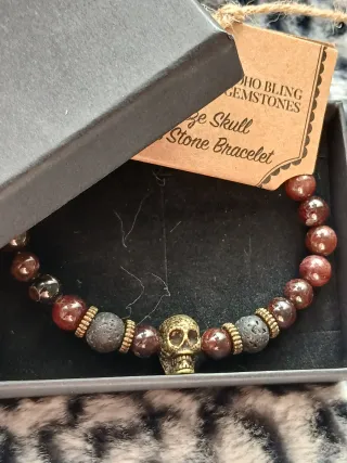 Pulseira Bronze Skull Blood Stone BOHO BLING