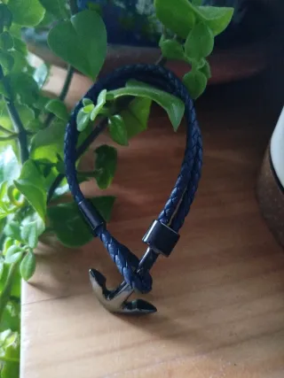 Pulsera marinera piel ancla azul