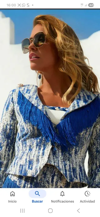 Chaqueta Capriche Azul/Blanco con Flecos