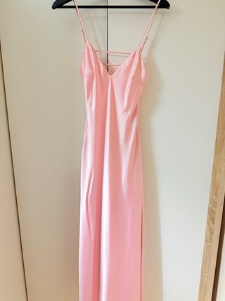 Vestido Midi Satinado Rosa