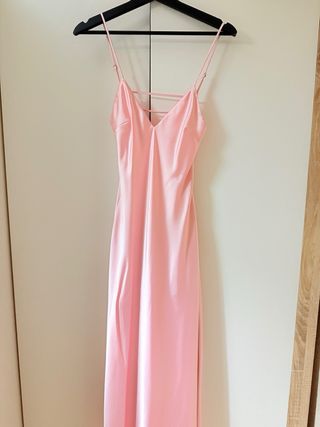 Vestido Midi Satinado Rosa