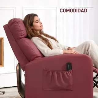 Sillón Reclinable Masaje Mando Piel Sintética