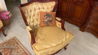 Tresillo Clásico Tapizado Tela y Madera