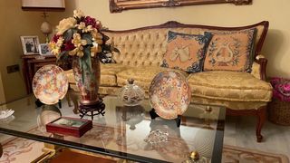 Tresillo Clásico Tapizado Tela y Madera