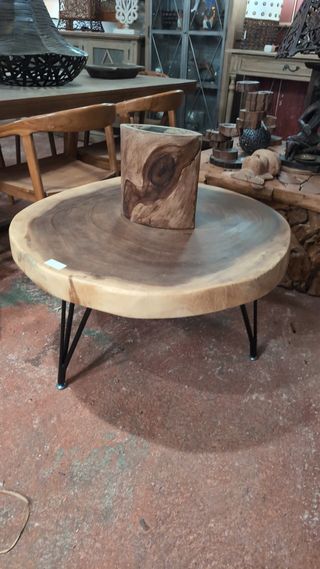 Mesa redonda madera teca y metal