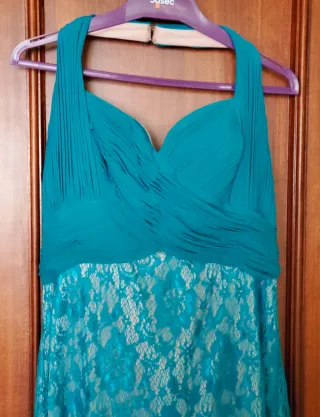 Vestido de fiesta largo, turquesa.
