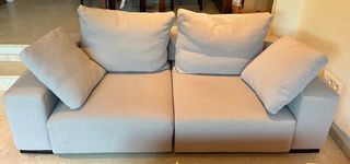 Conjunto 2 sofás + 1 puff beige/gris