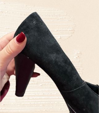 Black heels with rose suede leather round toe siz