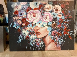 Cuadro Mujer Flores Multicolor