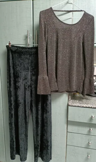 Conjunto fiesta lentejuelas espalda escotada