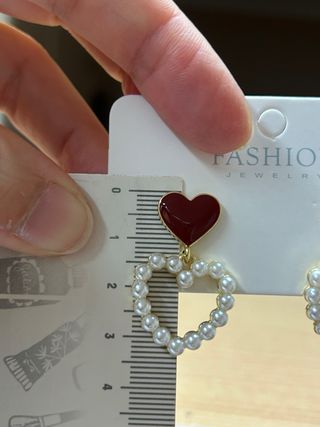 Pendientes Corazón Perlas Oro Rojo