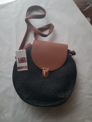 Bandolera redonda mimbre sintético negro y marrón