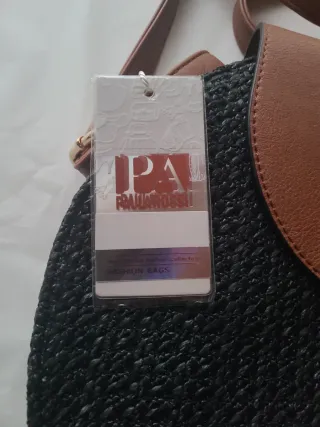 Bandolera redonda mimbre sintético negro y marrón