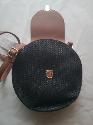 Bandolera redonda mimbre sintético negro y marrón