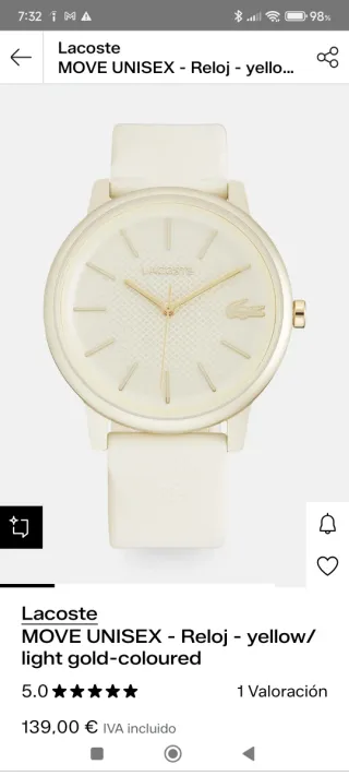 Reloj Lacoste Dorado y Beige