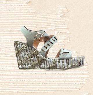 vintage shiny ice color chunky heels espadrillas