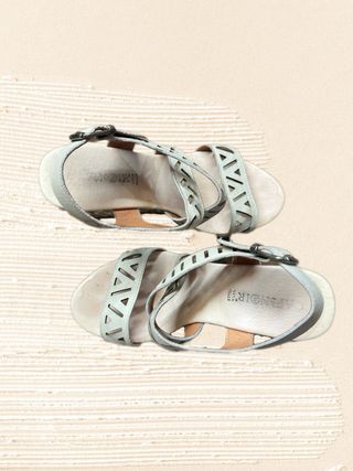 vintage shiny ice color chunky heels espadrillas