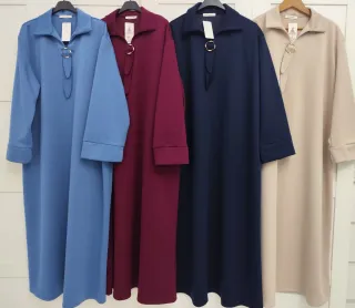 Vestido largo con cuello camisero y cremallera