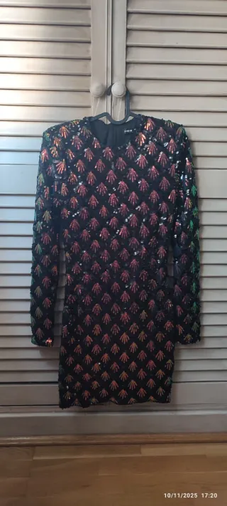 Vestido fiesta lentejuelas negro talla 38