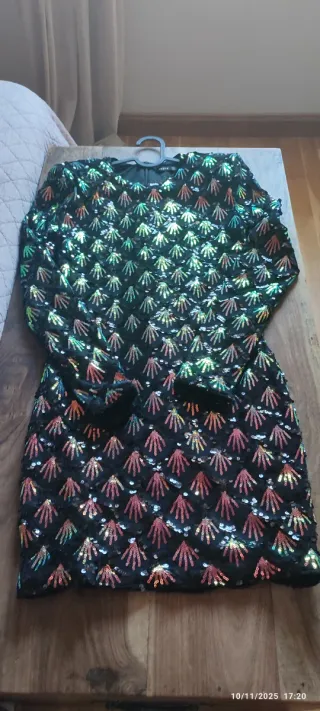 Vestido fiesta lentejuelas negro talla 38