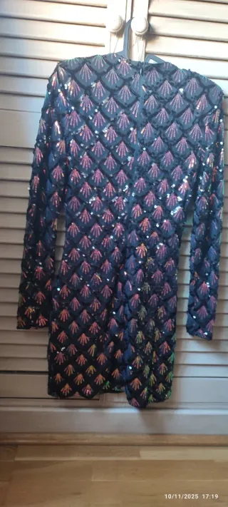 Vestido fiesta lentejuelas negro talla 38