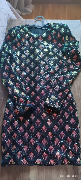 Vestido fiesta lentejuelas negro talla 38