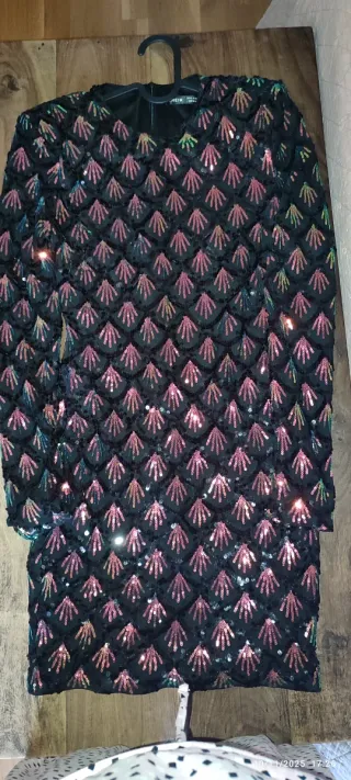 Vestido fiesta lentejuelas negro talla 38