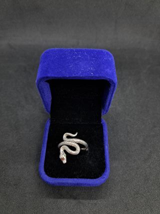 Anillo Serpiente Plata 925 Ojos Verdes Ajustable