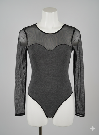 Body glitterato con tulle nero