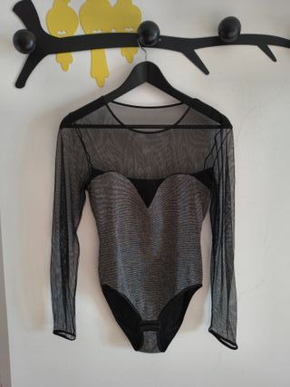 Body glitterato con tulle nero