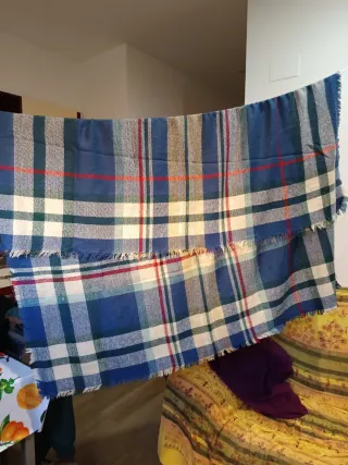 Bufanda cuadros azul y beige