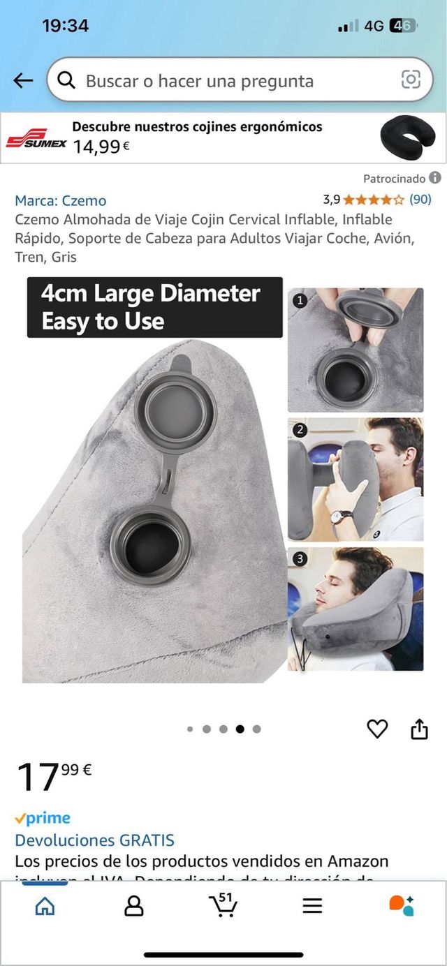 Almohada de Viaje Cojin Cervical Inflable