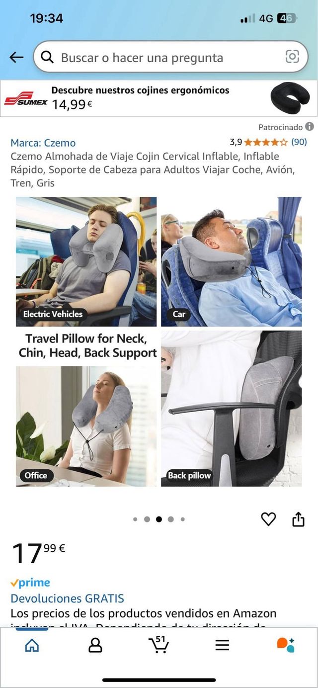 Almohada de Viaje Cojin Cervical Inflable