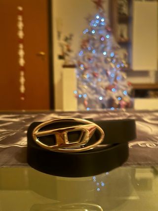 Cintura Diesel nera con fibbia logo