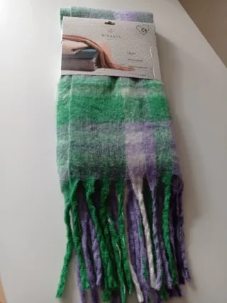 Bufanda Girasol cuadros verde y morado