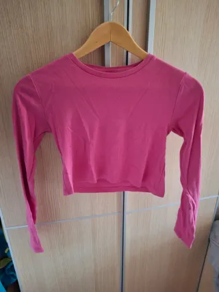 Top Zara Manga Larga Rosa