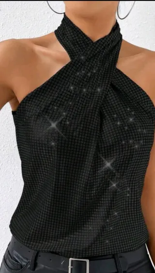 Top negro lentejuelas talla L