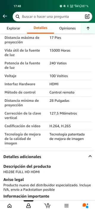 Proyector Optoma HD28E Full HD