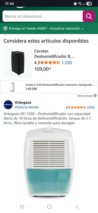 Deshumidificador Orbegozo 10L