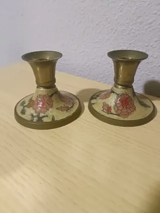 Candelabro Palmatoria Vintage Metal Dorado Flores